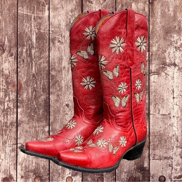 Cowboy Pro Shoes - NWT Red Leather Cowboy Pro Western Embroidered Boote Size 7.5
